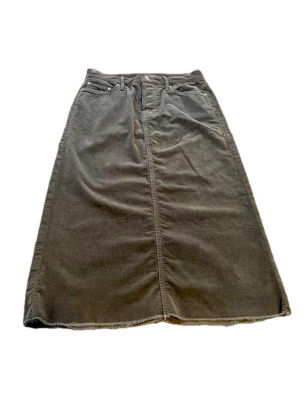 MOTHER Gray Corduroy Midi Skirt Frayed Raw Hem Size 24